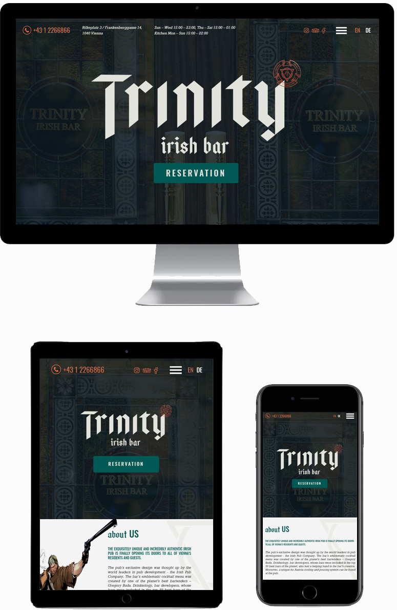 Erstellung einer Website für eine irische Pub-Kette Trinity Irish Bar